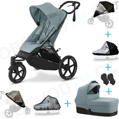 Cybex set 6v1 Avi Spin Stormy Blue 2024 + vanička Cot S Stormy Blue + adaptéry + pláštenky Thule + ochranná sieť
