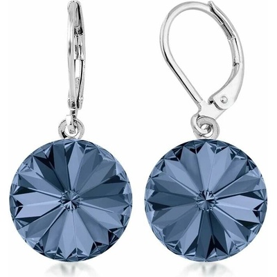 Swarovski Elements Rivoli vlepený krystal 12mm Ocelové náušnice visací bimbací modré kulaté 31106.5 Light Sapphire (modrá světlá, blankytná)
