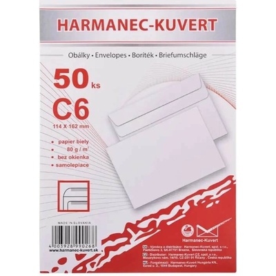 HARMANEC papierová obálka C6 (114x162mm) samolepiaca (50ks)