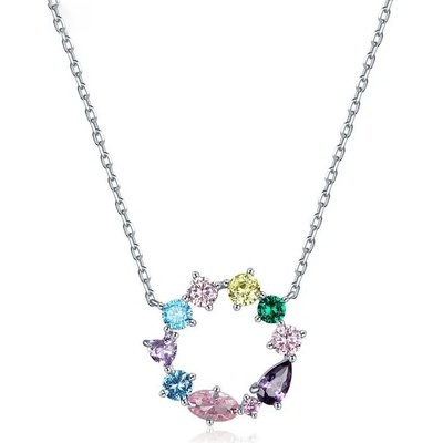 Grace Silver Jewellery Stříbrný náhrdelník s barevnými zirkony NH1307-BSN178/104 Stříbrná