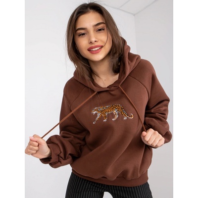 Basic Hnědá mikina peggy s potiskem tygra -em-bl-651.99-brown