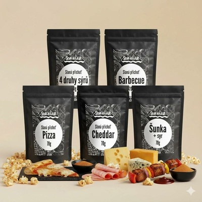 SnackAir Popcorn příchutě 5 x 70 g (šunka sýr, cheddar, pizza, 4 sýry, BBQ)
