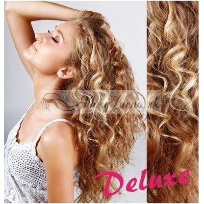DELUXE melirovane prírodná / svetlejšia blond Clip in vlasy kučeravé 50-53 cm