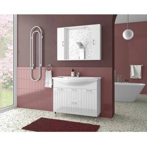 Drop Комплект от бели стенен шкафове и мивка Drop Ritmo 95 см (5PRT095WH+6BSA095PC)