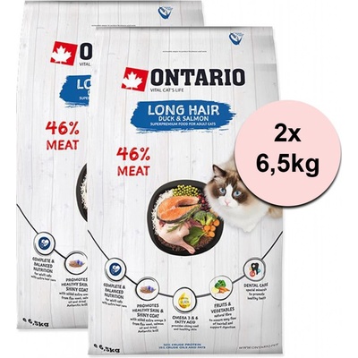 Ontario Cat Long Hair Duck & Salmon 2 x 6,5 kg