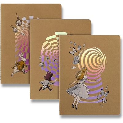 Moleskine Sešity Cahier Alice in Wonderland B5 linkované 3 ks hnědý