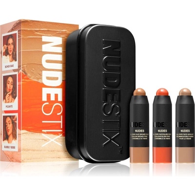 Nudestix Kit Nudestix Nudies Matte Picante multifunkčné líčidlo na oči, pery a tvár 1,8 g + Nudestix Nudies Glow Bubbly Bebe multifunkčný rozjasňovač v tyčinke 1,8 g + Nudestix Nudies Matte Bronze Bon