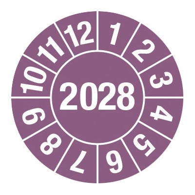 Kontrolná nálepka 2028, fialová, samolepiaca fólia, 30 mm, BJ = 5 listov/ à 15 ks