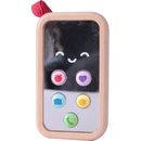 Interaktivní hračky Teddies Telefon Mobil dřevo 11cm na baterie se zvukem v krabičce 8x12x4cm 10m+