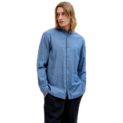 Риза с дълъг ръкав Jack & jones Esummer Linen Blend Band long sleeve shirt - Blue (Navy Blazer)