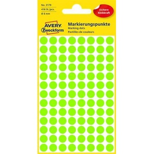 Avery-Zweckform Етикет, 8 mm, кръгъл, AVERY ZWECKFORM, неоново зелен, 416 етикета в опаковка 3179 (3179)