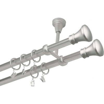 OK-GarnýžeCZ Garnýž kovová dvouřadá 19mm Koloseo double satina 250 cm do stropu / kroužky s žabkou