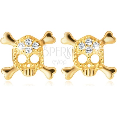 Šperky eshop diamantové ze žlutého zlata lebka ozdobená brilianty puzety BT506.08