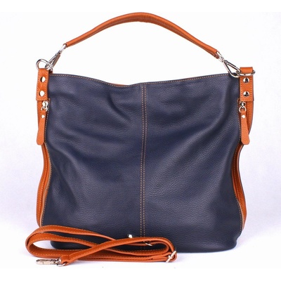 Dámská kožená kabelka na rameno i crossbody 7733 modro-hnědá