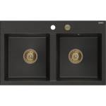 Mexen Hektor гранитна мивка с 2 камери 800 x 480 mm, черно/златист металик, златен (6521802000-75-G) Мивка за вграждане