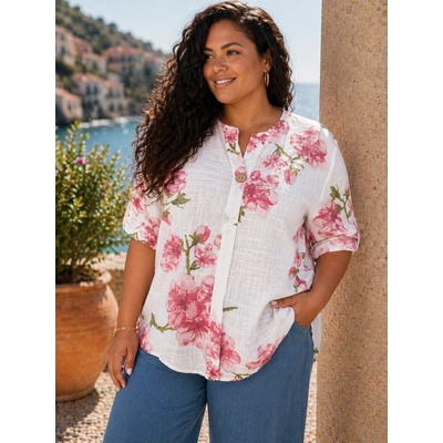 Fashionweek dámska bavlnená blúzka Plus Size s kvetinovým vzorom K1088-1 biela