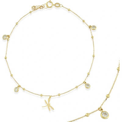 Lillian Vassago Zlatý řetízek na nohu s vážkou, kuličkami a zirkony LLV22-GBL004Y