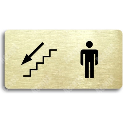 ACCEPT Piktogram WC MUŽI VLEVO DOLŮ - zlatá tabulka - černý tisk bez rámečku