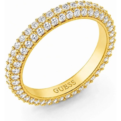 Guess Trblietavý pozlátený prsteň so zirkónmi Infinity JUBR04672JWYG