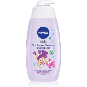 Nivea Kids Sparkle Berry нежен душ гел и шампоан за деца 3 в 1 500ml