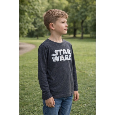 Sun City Chlapecké tričko STAR WARS 3D nápis metalický dlouhý rukáv šedé Šedá,