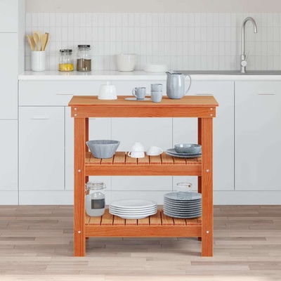 vidaXL Работна маса с рафт Кафяво с восъчно покритие 78, 5 x 50 x 80 см (865374)