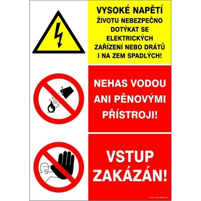RAFO Samolepka Vysoké napětí / Nehas vodou / Vstup zakázán Velikosti: A5 (15 x 21 cm)