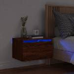 vidaXL Нощно шкафче за стена с LED осветление, кафяв дъб (836838)