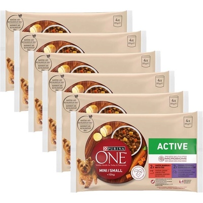 Purina ONE Adult Mini Active Hovězí a kachna ve šťávě 6 x 4 x 85 g