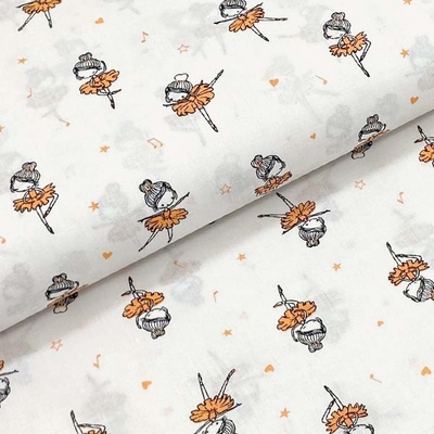 Bavlněné plátno P0657 bílé, oranžové baletky, š.140