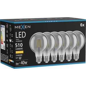 Mexen Vintis 6x LED нажежаема лампа E27, G80, 6W, Топла - 2700K, 510 lm, димно сива (L155-E27-0627-70x06)