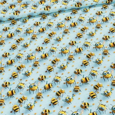 Bavlněné plátno dětské C4252/2 AZUL, čmeláci na modré, š.155cm (látka v metráži)