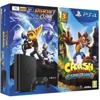 Sony PlayStation 4 Slim Jet Black 500GB (PS4 Slim 500GB) + Ratchet & Clank + Crash Bandicoot Trilogy