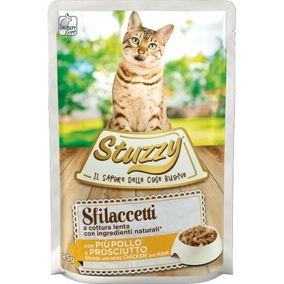 Stuzzy Cat Shreds Trhané kuřecí maso se šunkou 85 g
