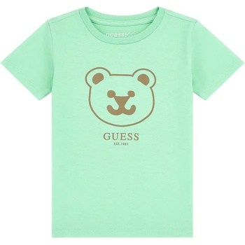 GUESS Тениска за мини момче с къс ръкав в зелен цвят и сладко мече Guess