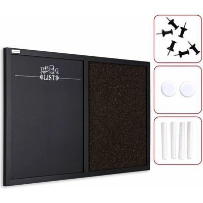 ALLboards Magnetická a korková tabule COMBI 60 x 40 cm hnědo-černá v dřevěném lakovaném černém rámu + PŘISLUŠENSTVÍ ZDARMA , TMK64_0003