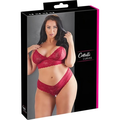 Cottelli Collection Plus Size - мека дантелена сутиен комплект (червен) - 4XL