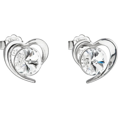 Evolution Group strieborné náušnice kôstka s kryštálmi Swarovski biele srdce 31259.1