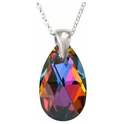 Swarovski Elements Stříbrný náhrdelník visací oranžovo modrá slza, kapka 34252.3 Volcano (oranžová, modrá, duhová, ohnivá)