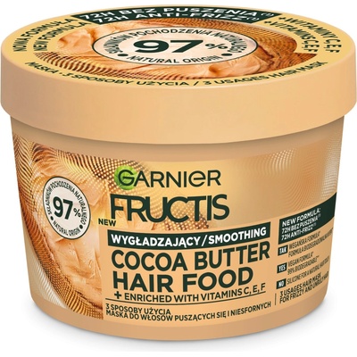 Garnier Fructis Cocoa Butter Hair Food vegánska vyhladzujúca maska pre krepovité a nepoddajné vlasy 400 ml