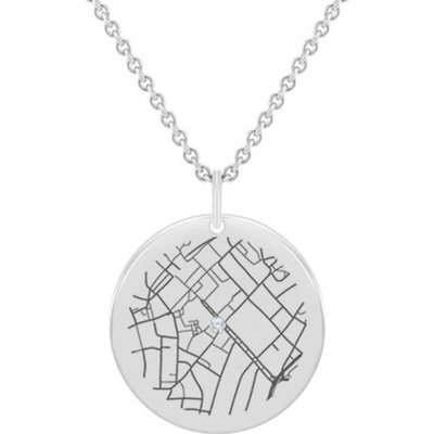 Eppi Strieborný disk s diamantom a mapou podľa vášho výberu Florian P43077