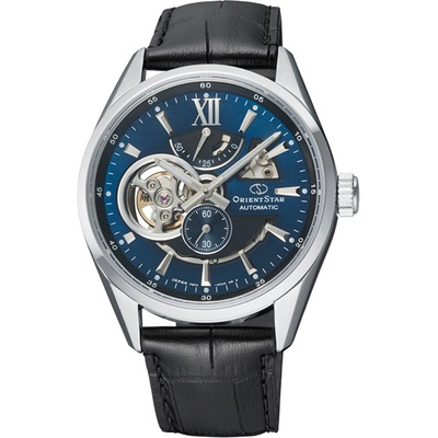 Orient Star RE-AV0005L Мъжки часовник - Автоматичен, Син Циферблат, Полу-Скелетон, 41мм, Резерв 50ч, 100м Водоуст. , Кожена Каишка