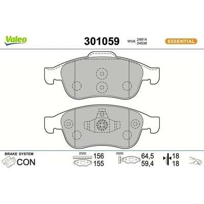 301059 VALEO Sada brzdových destiček, kotoučová brzda