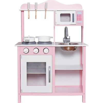 Ginger Home Детска дървена кухня Ginger Home - С аксесоари, Розова (W10C404I)