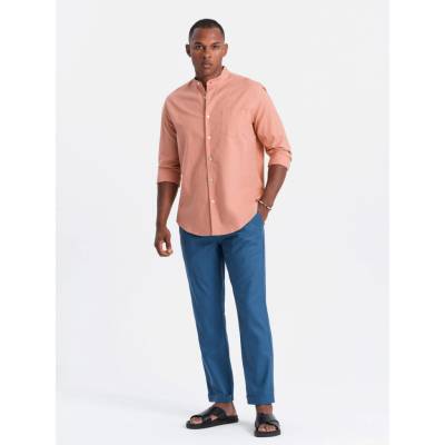 Ombre Men's linen blend chino roll-up pants blue denim modrá