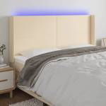 vidaXL LED горна табла за легло, кремава, 183x16x118/128 см, плат (3123787)