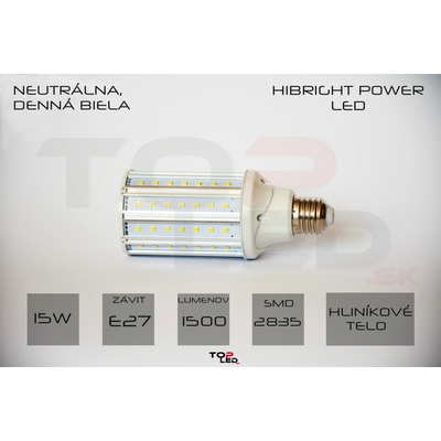 HIBRIGHT žiarovka LED 15W corn, E27, neutrálna biela