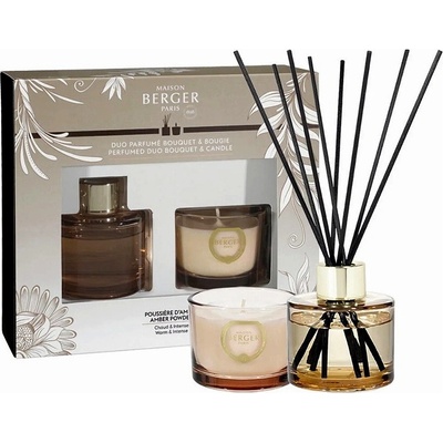 Maison Berger Paris Dárková sada Duo Mini Holly aroma difuzér s náplní 80 ml + svíčka 80 g Ambrový prach