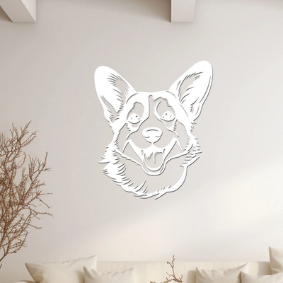 dřevo života Dřevěná dekorace na stěnu psa Corgi hlava Rozměry (cm): 50x60, Zvolte barvu dekoru: Bílá