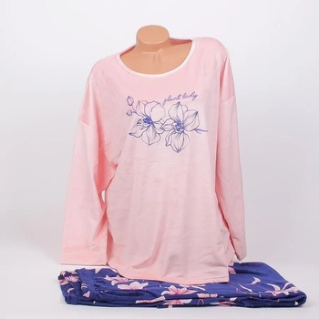 Image 1 of Дамска плюшена макси пижама в розово и синьо с цветя